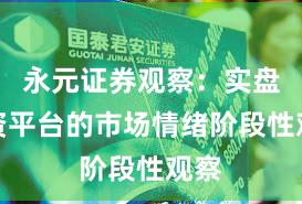 永元证券观察：实盘配资平台的市场情绪阶段性观察